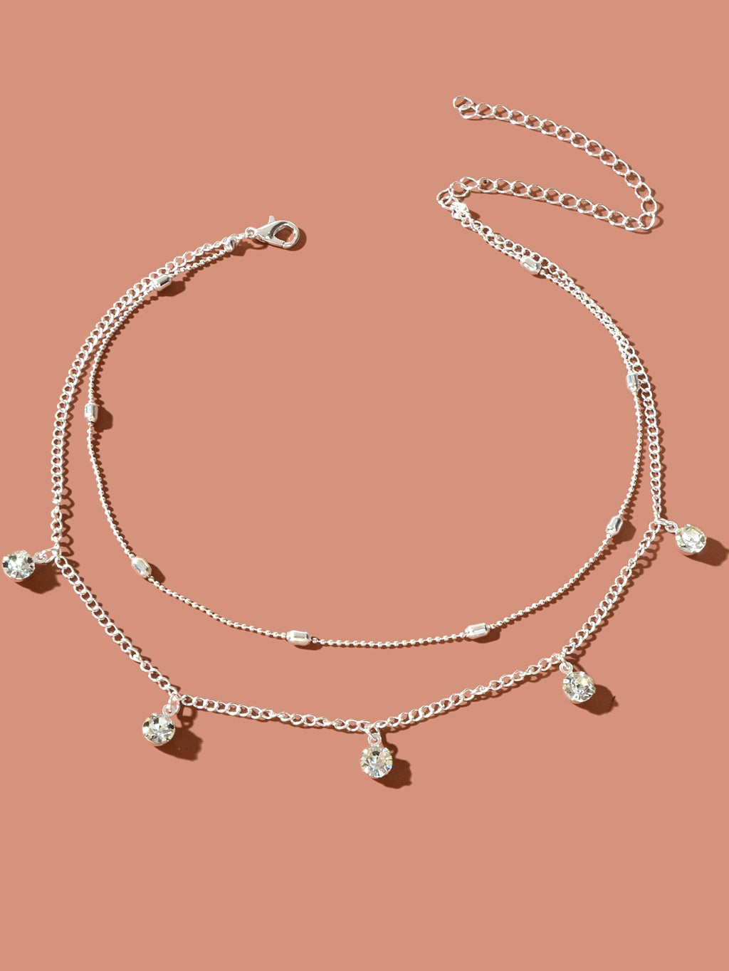 Dainty Adjustable Layer Gold Silver Chain Rhinestone Charm Clavicle Necklace