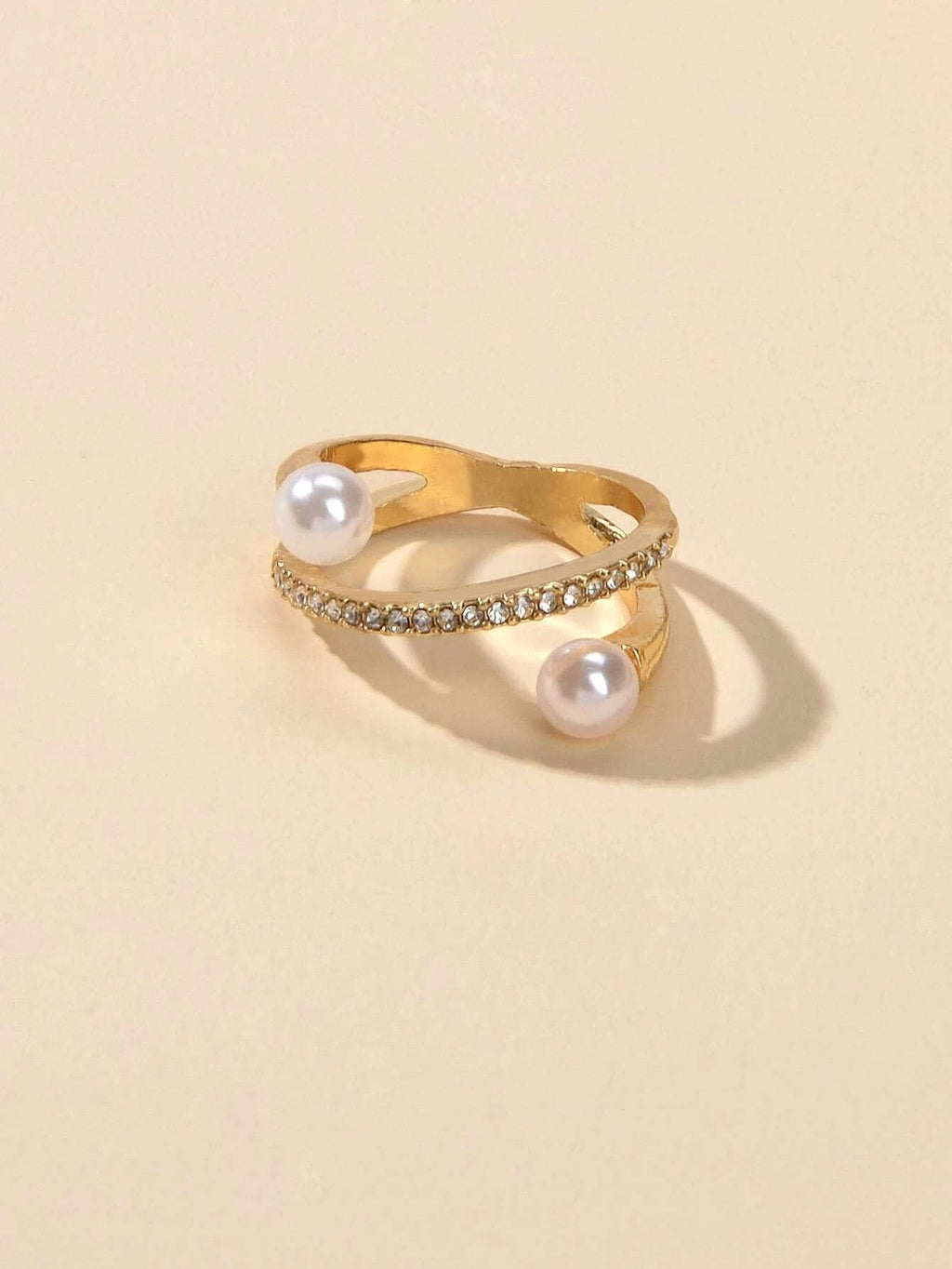 Textured Jewellery Rhinestone Pearl Eternity Gold Finger Ring for Wedding Party