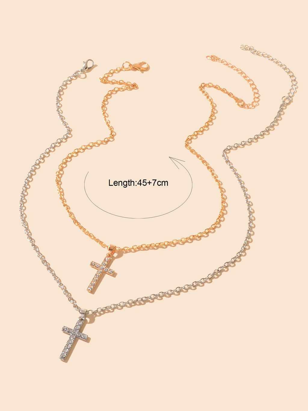 2 pcs Gold Silver Chain Rhinestone Cross Matching Necklace Lovers Couples Gift