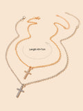 2 pcs Gold Silver Chain Rhinestone Cross Matching Necklace Lovers Couples Gift