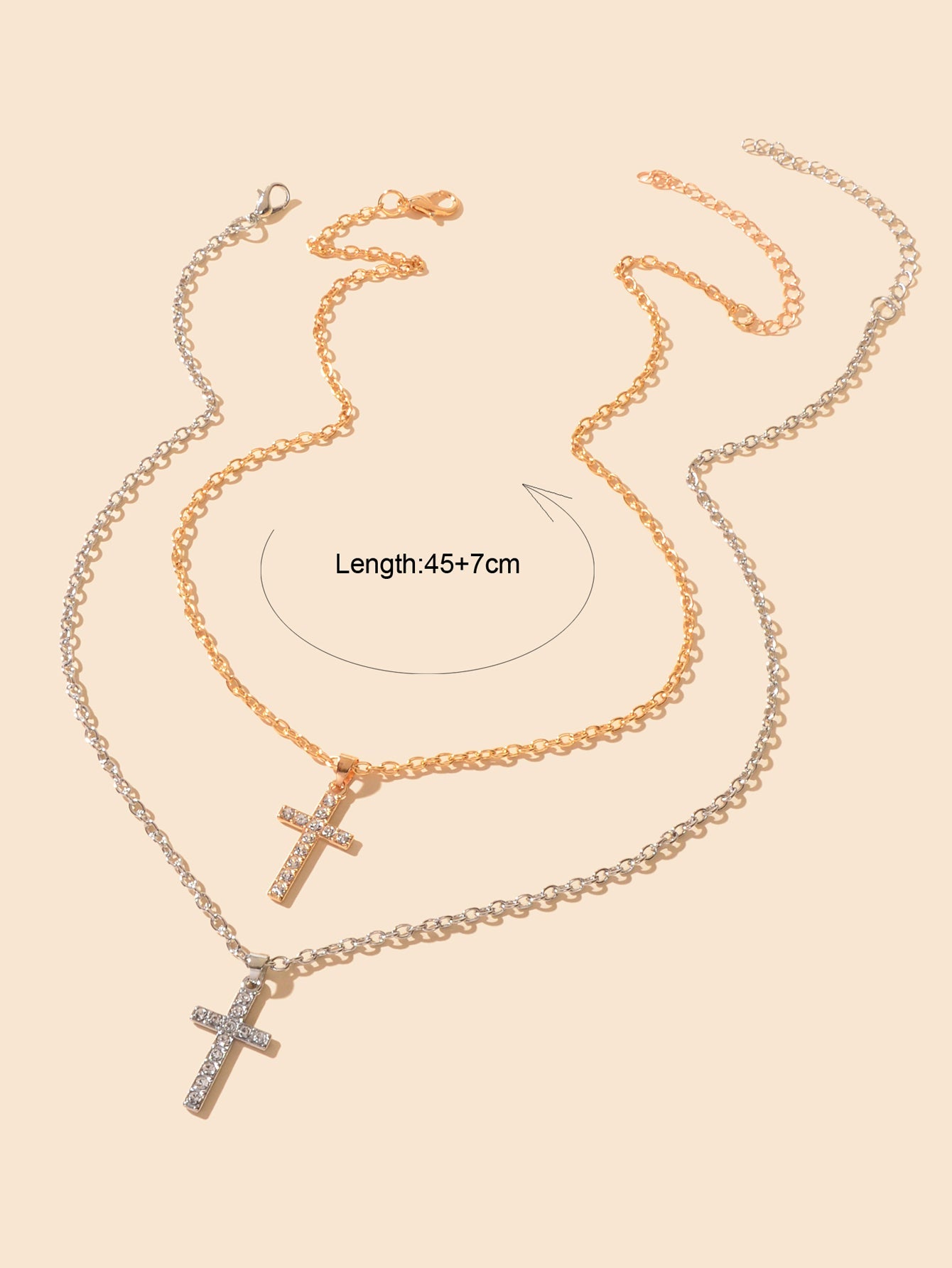 2 pcs Gold Silver Chain Rhinestone Cross Matching Necklace Lovers Couples Gift