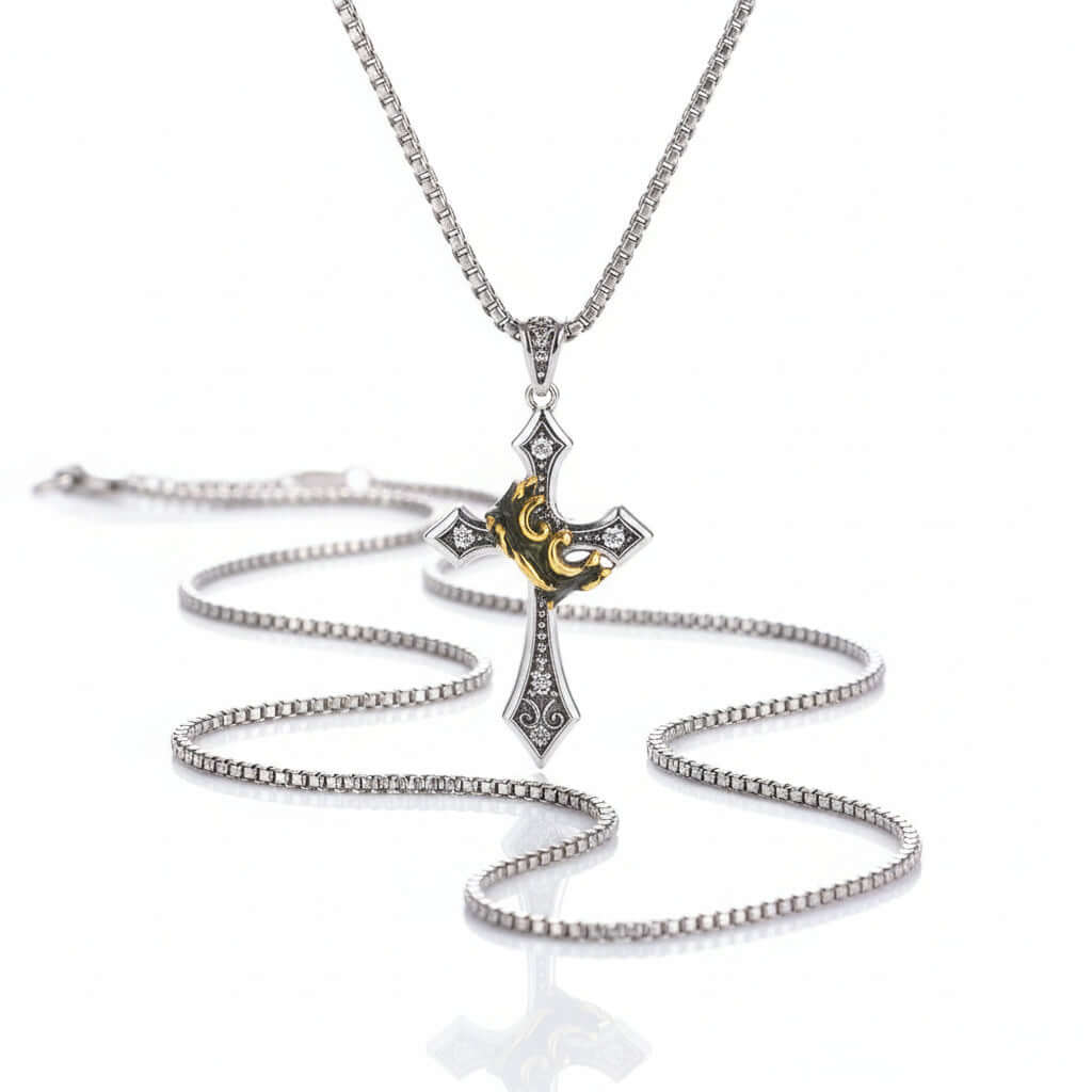 Vintage Cross Necklace for Men – Retro Silver Pendant Chain